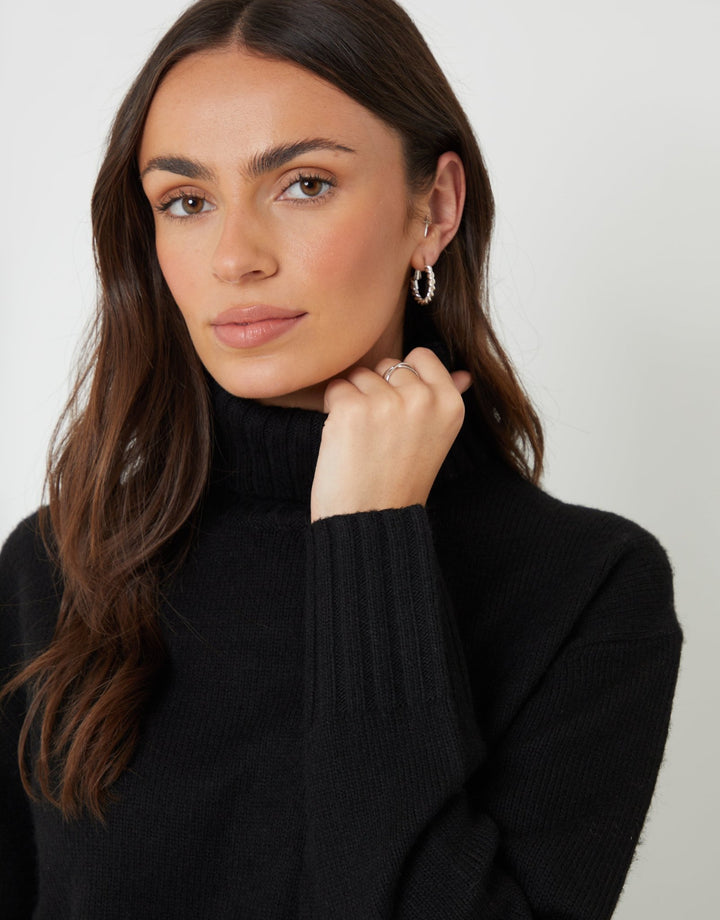 The Oversized Roll Neck Jumper in Black