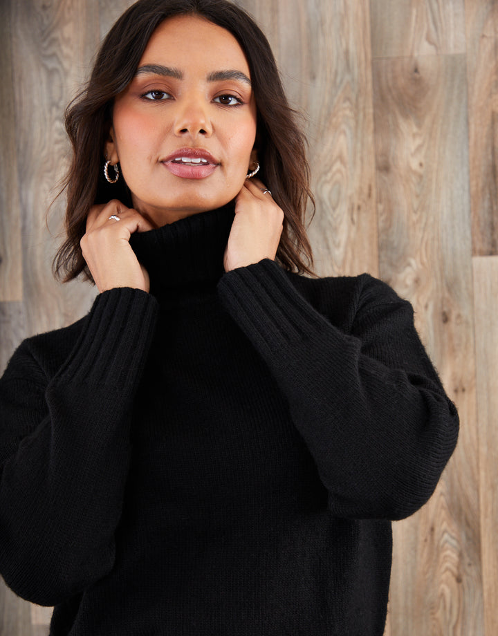 Black Oversized Roll Neck Jumper