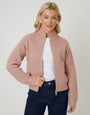 Pink Zip Through Knitted Bomber