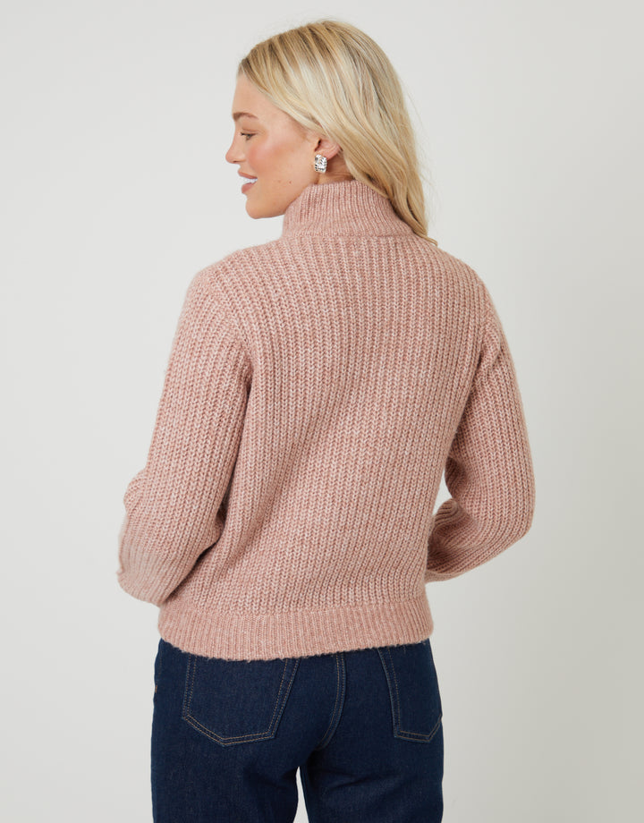 Pink Zip Through Knitted Bomber