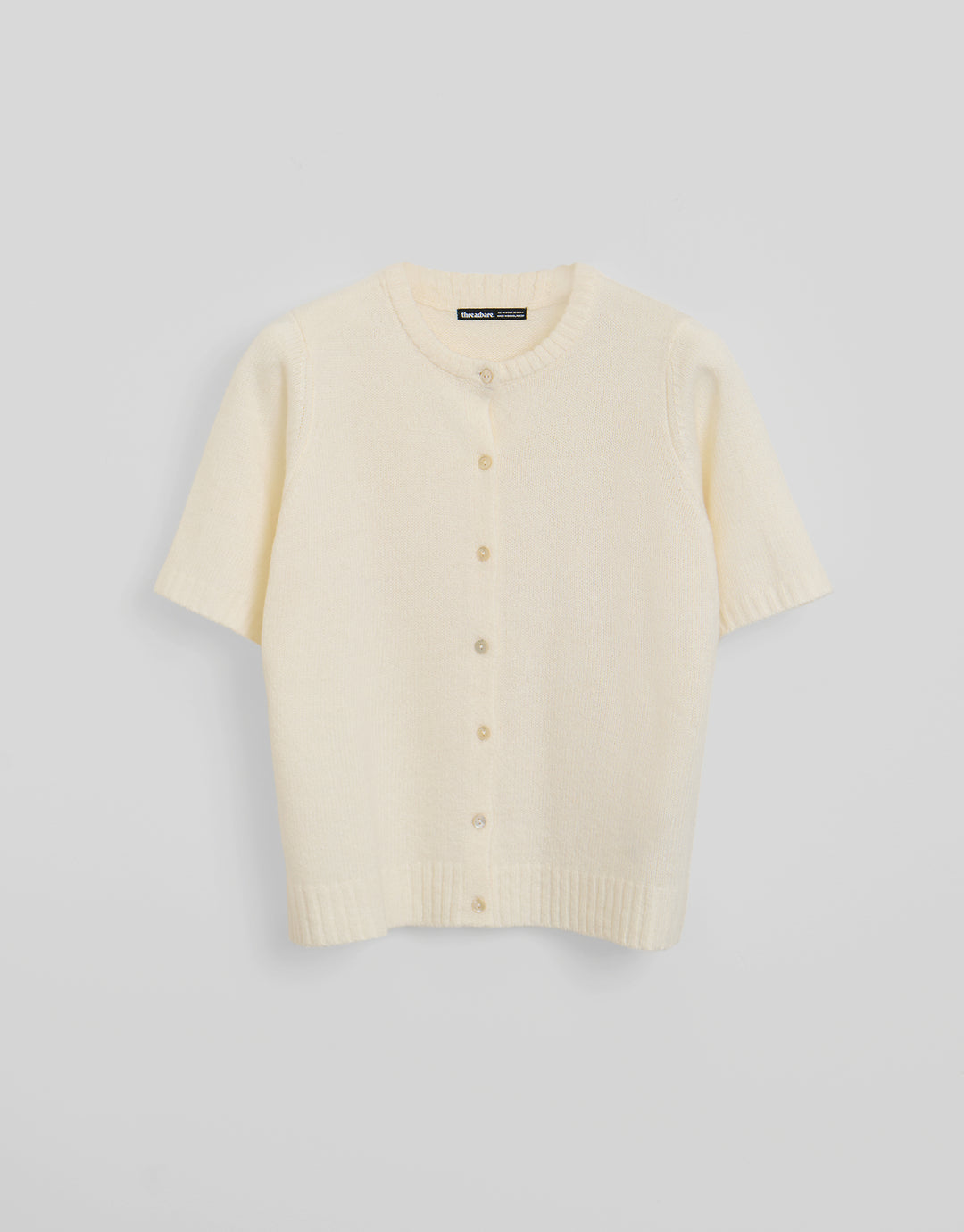 Threadbare Crew Neck Short Sleeve Knitted Cardigan in Lemon Yellow - flat lay
