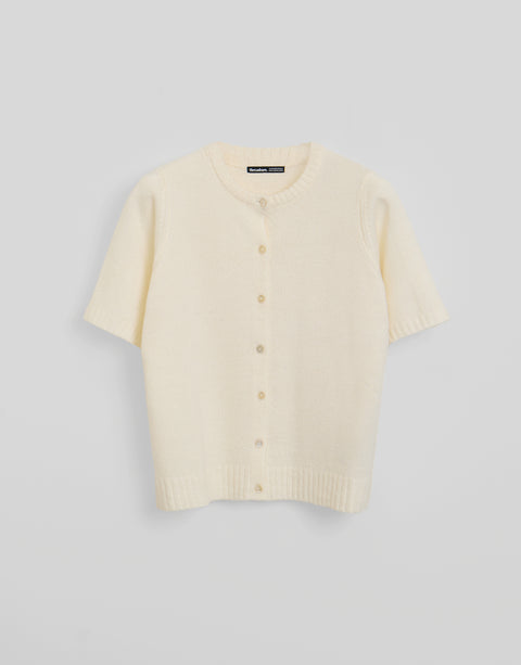 Threadbare Crew Neck Short Sleeve Knitted Cardigan in Lemon Yellow - flat lay