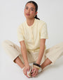 Threadbare Crew Neck Short Sleeve Knitted Cardigan in Lemon - sat down