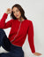 Red Crew Neck Scallop Trim Cardigan