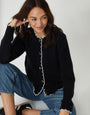 Black Crew Neck Scallop Trim Cardigan
