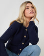 Navy Patch Pocket Crew Neck Cardigan