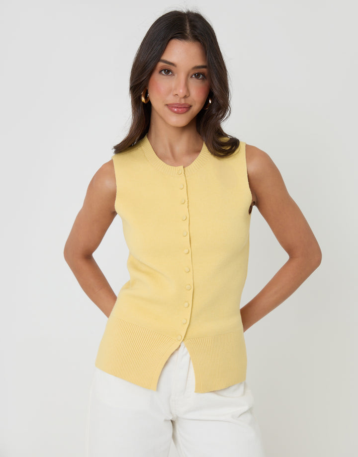 Threadbare Crew Neck Compact Knit Vest in Yellow - front view