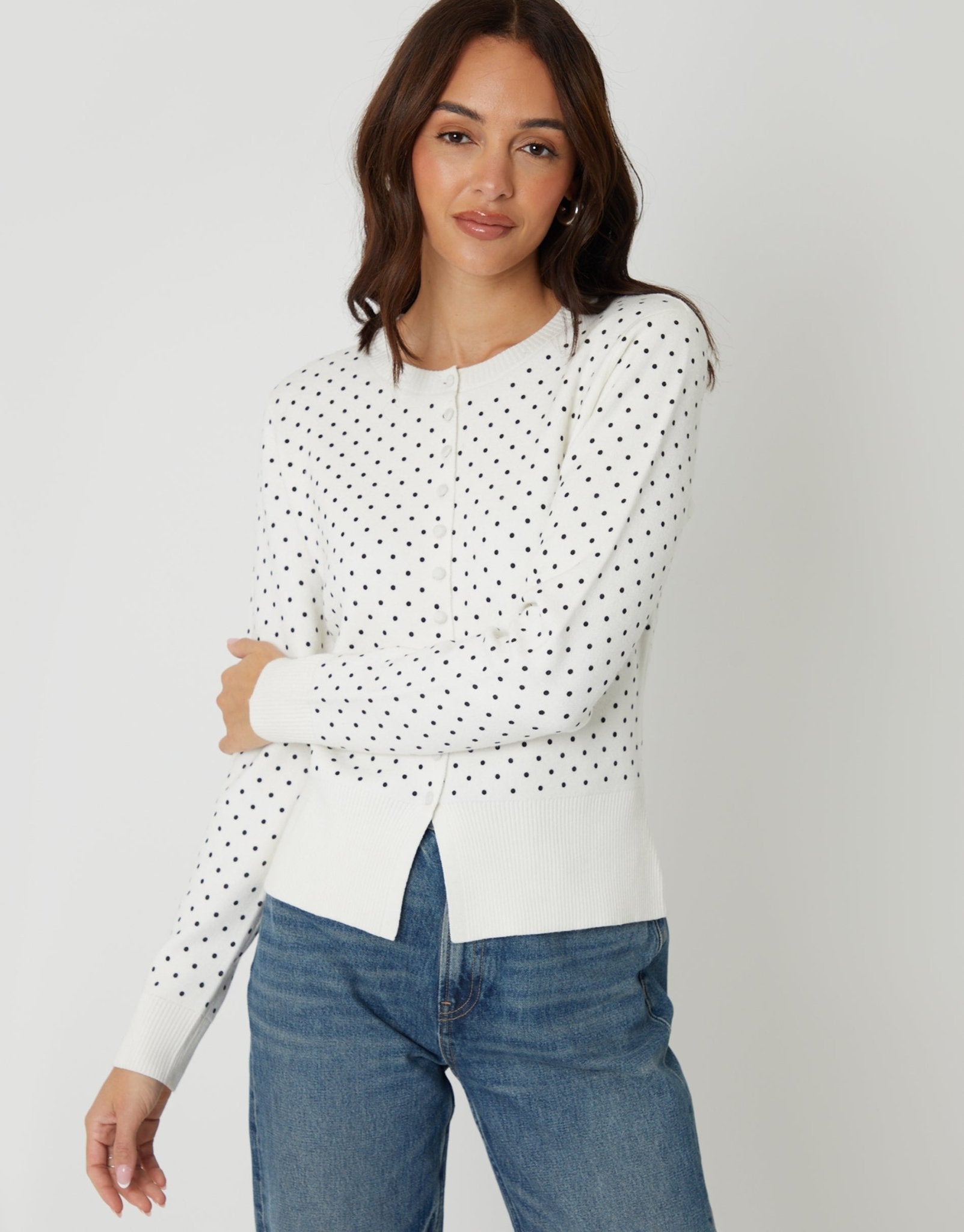 Threadbare Women's Compact Cardigan in Mono Polka Dot