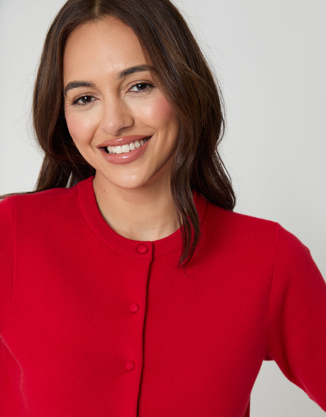 Red Jacquard Knit Short Sleeve Cardigan