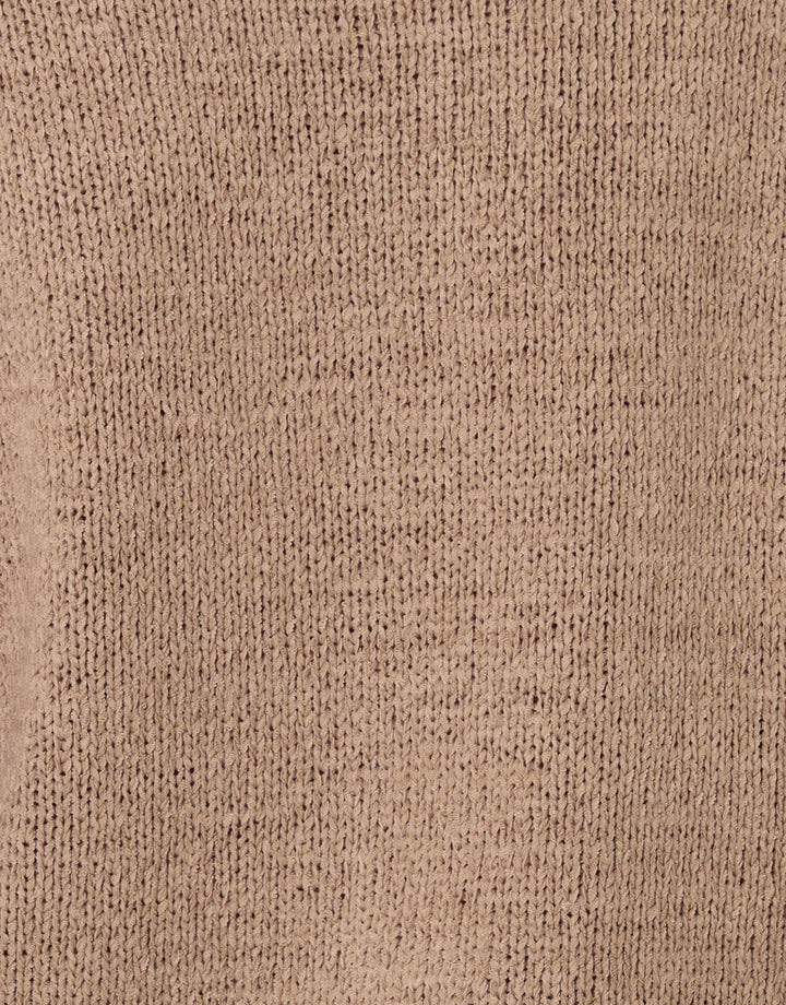 Taupe Knitted Yarn Button Up Polo Shirt