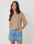 Taupe Knitted Yarn Button Up Polo Shirt