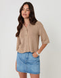 Taupe Knitted Yarn Button Up Polo Shirt
