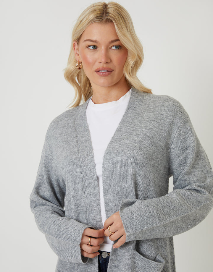 Grey Dropped Shoulder Knitted Coatigan