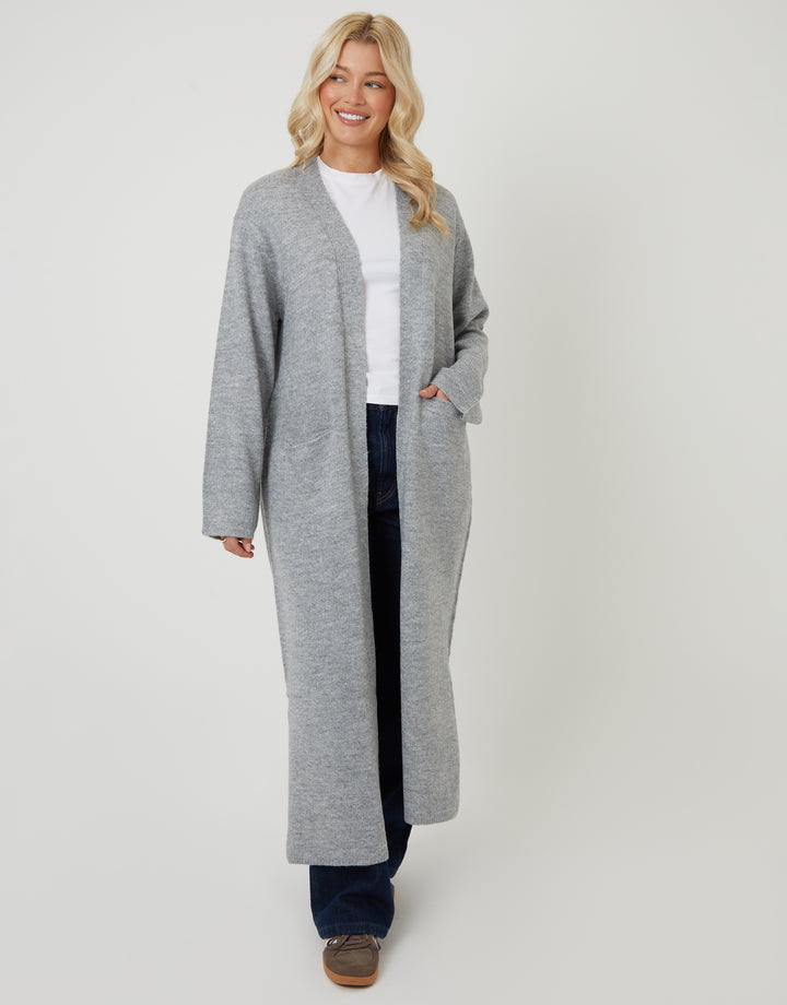 Grey Dropped Shoulder Knitted Coatigan