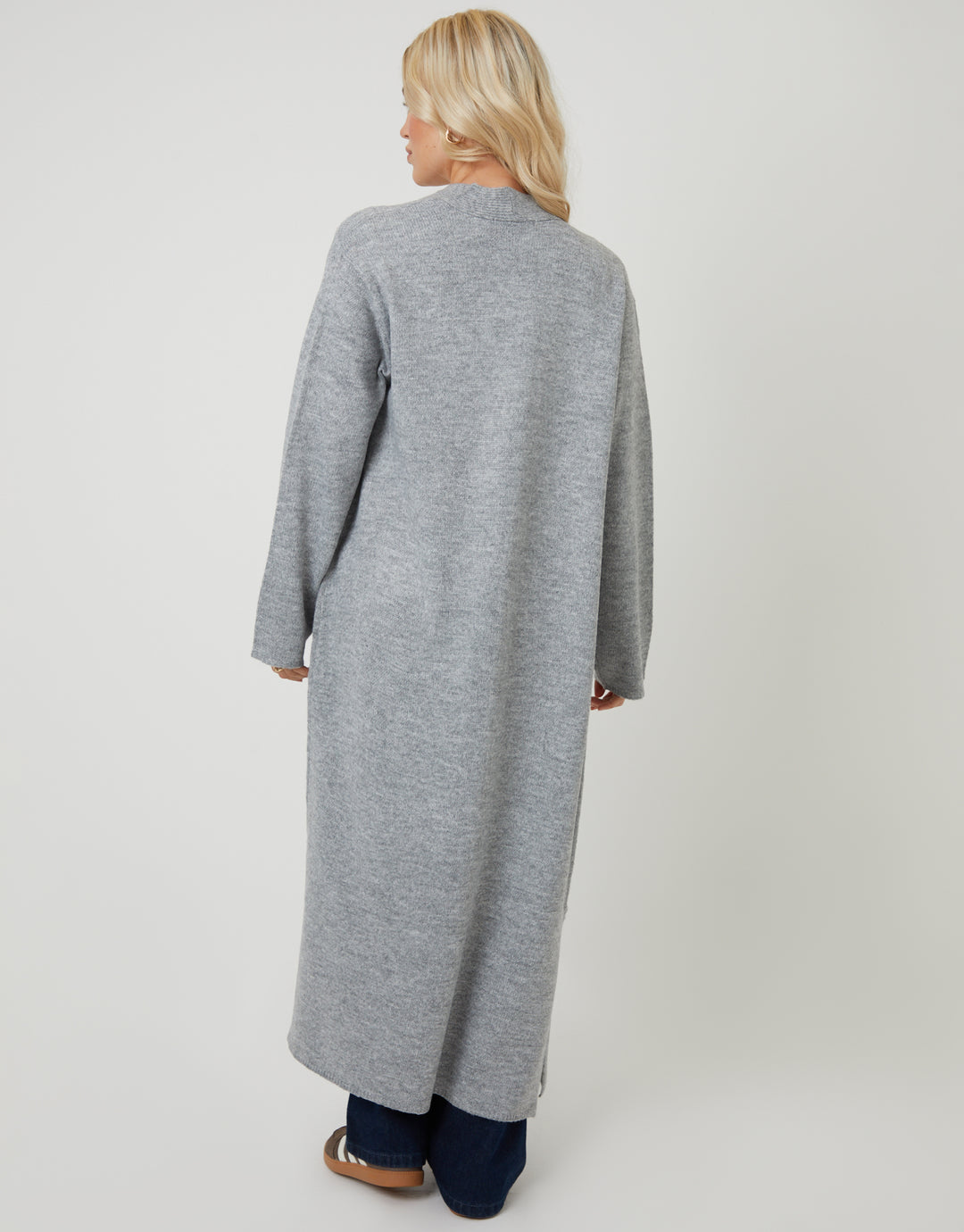 Grey Dropped Shoulder Knitted Coatigan