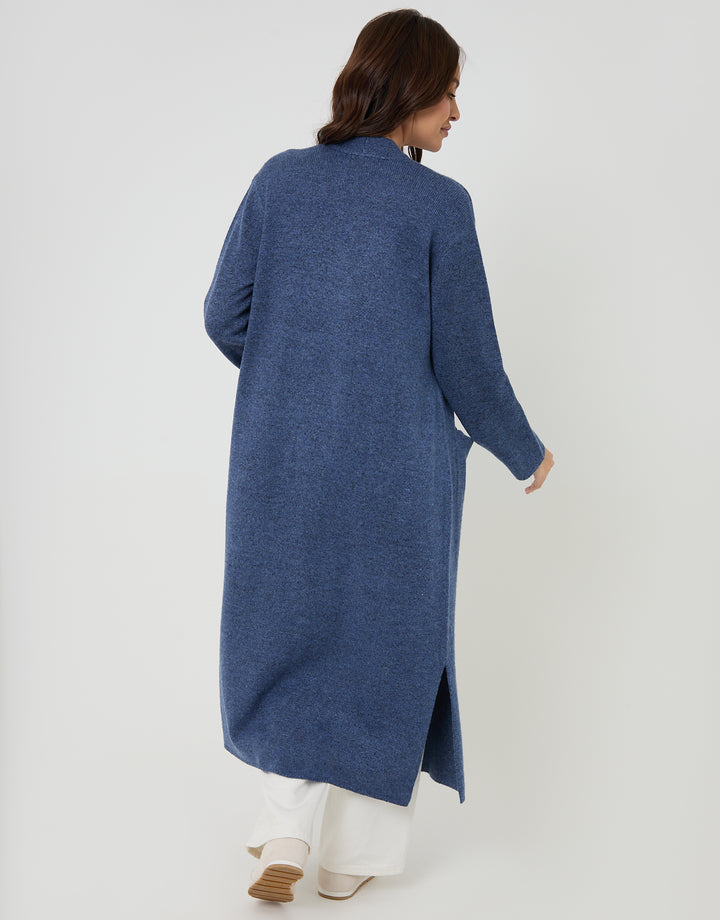 Blue Dropped Shoulder Knitted Coatigan