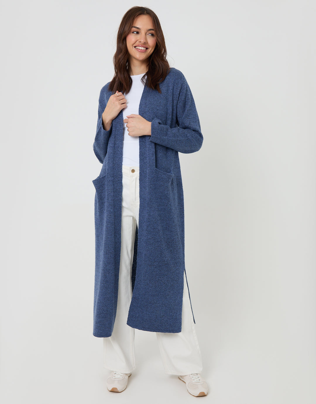 Blue Dropped Shoulder Knitted Coatigan