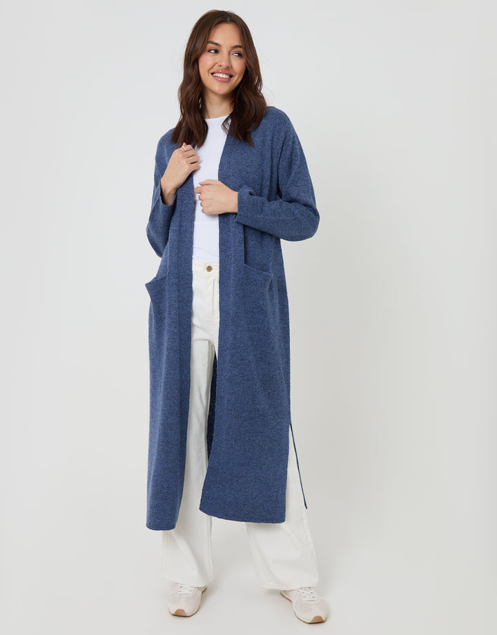 Blue Dropped Shoulder Knitted Coatigan