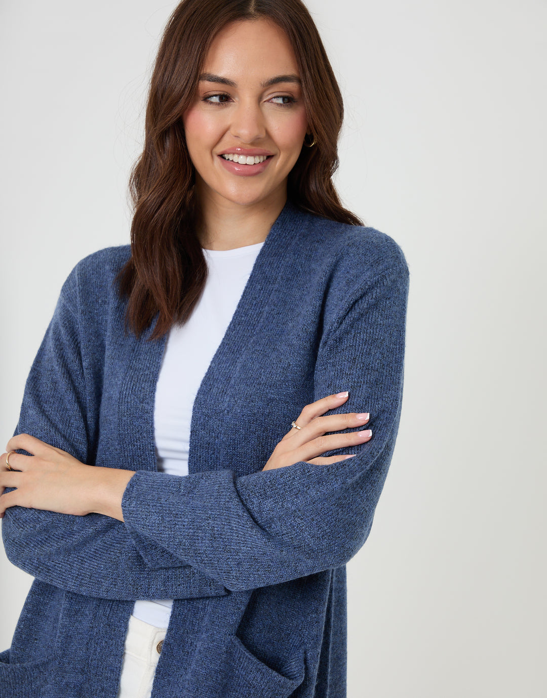 Blue Dropped Shoulder Knitted Coatigan