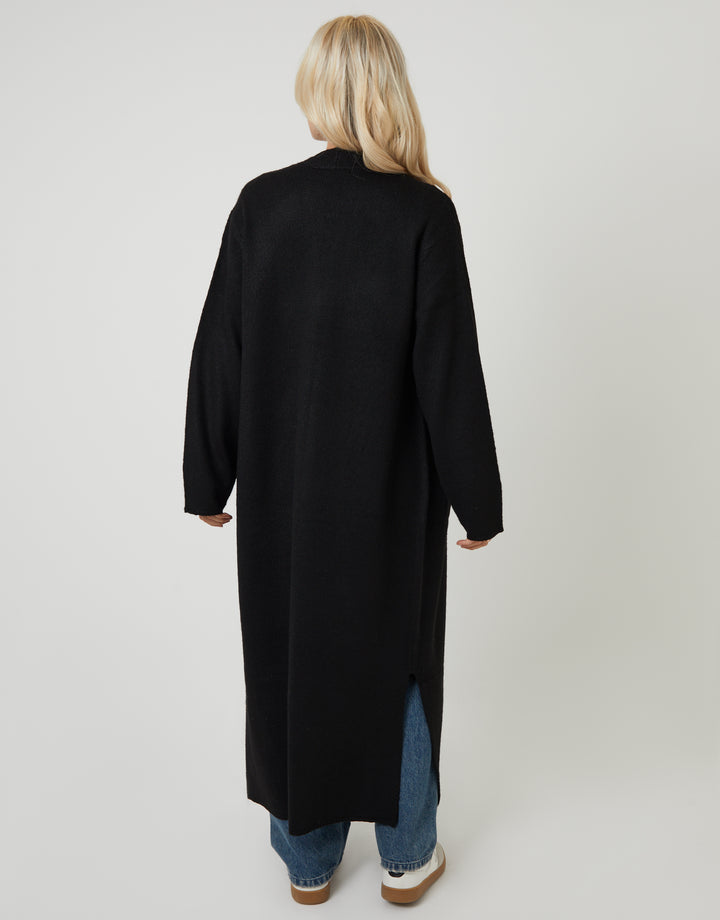 Black Dropped Shoulder Knitted Coatigan