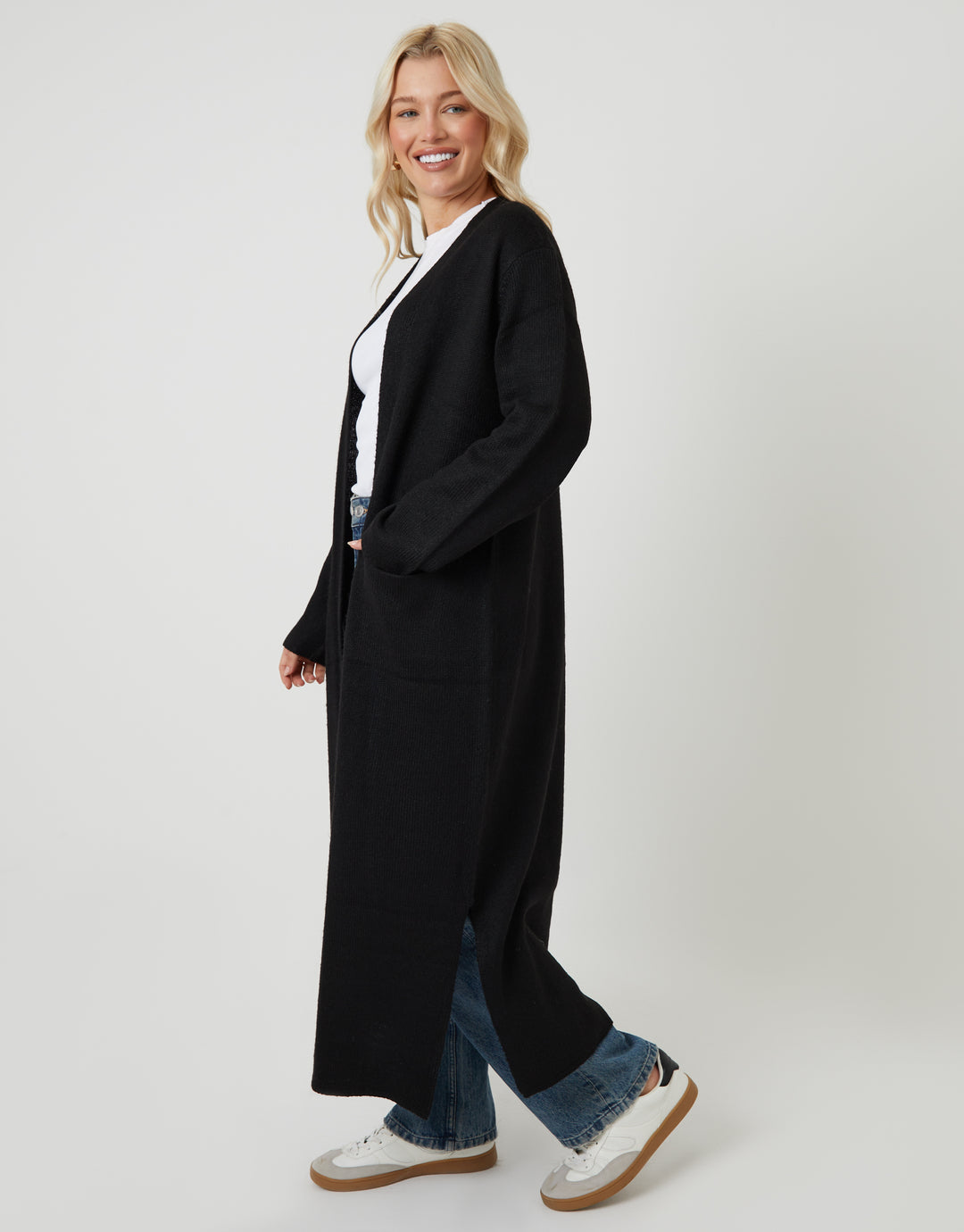 Black Dropped Shoulder Knitted Coatigan