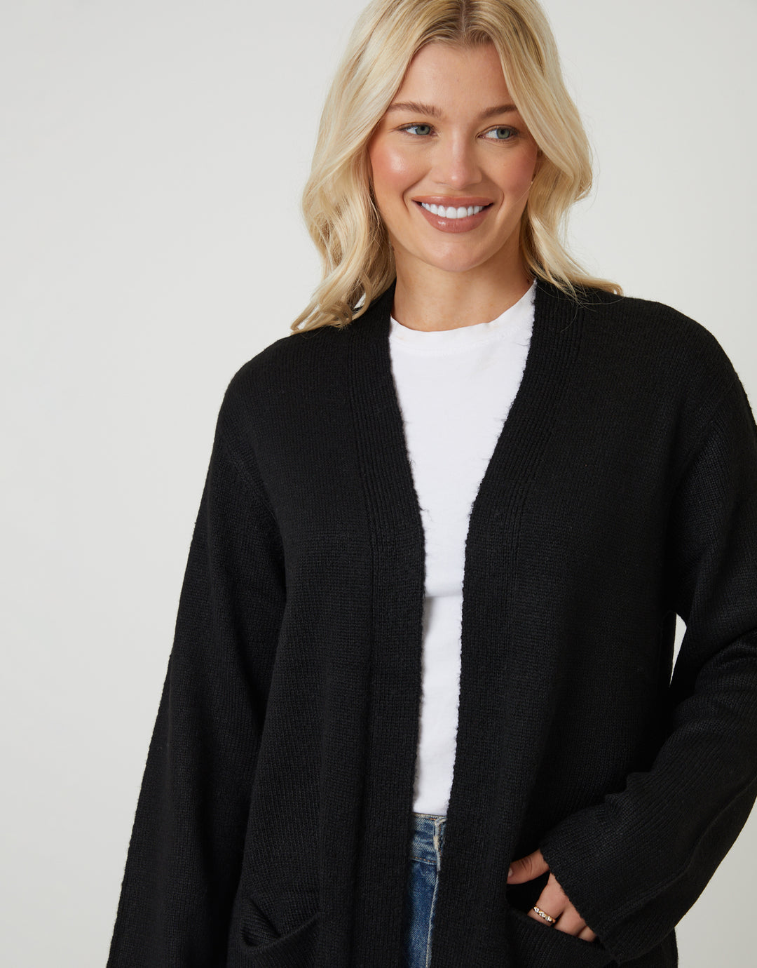 Black Dropped Shoulder Knitted Coatigan