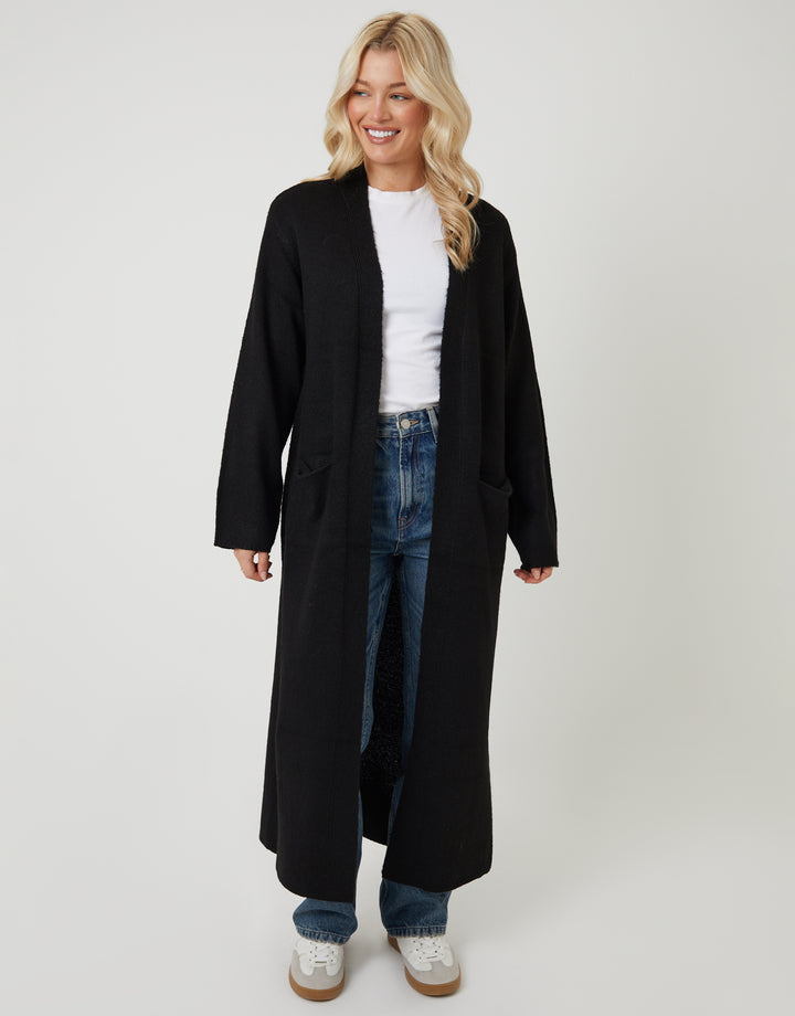 Black Dropped Shoulder Knitted Coatigan
