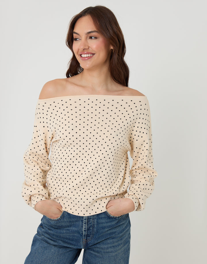 Mono Polka Dot Soft Slash Neck Jumper