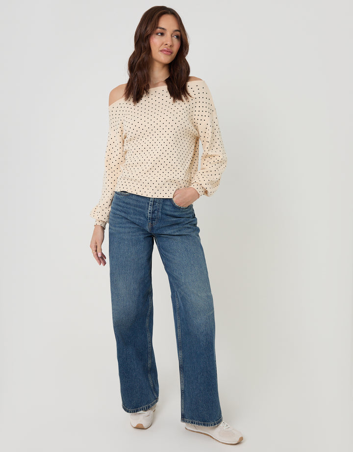 Mono Polka Dot Soft Slash Neck Jumper