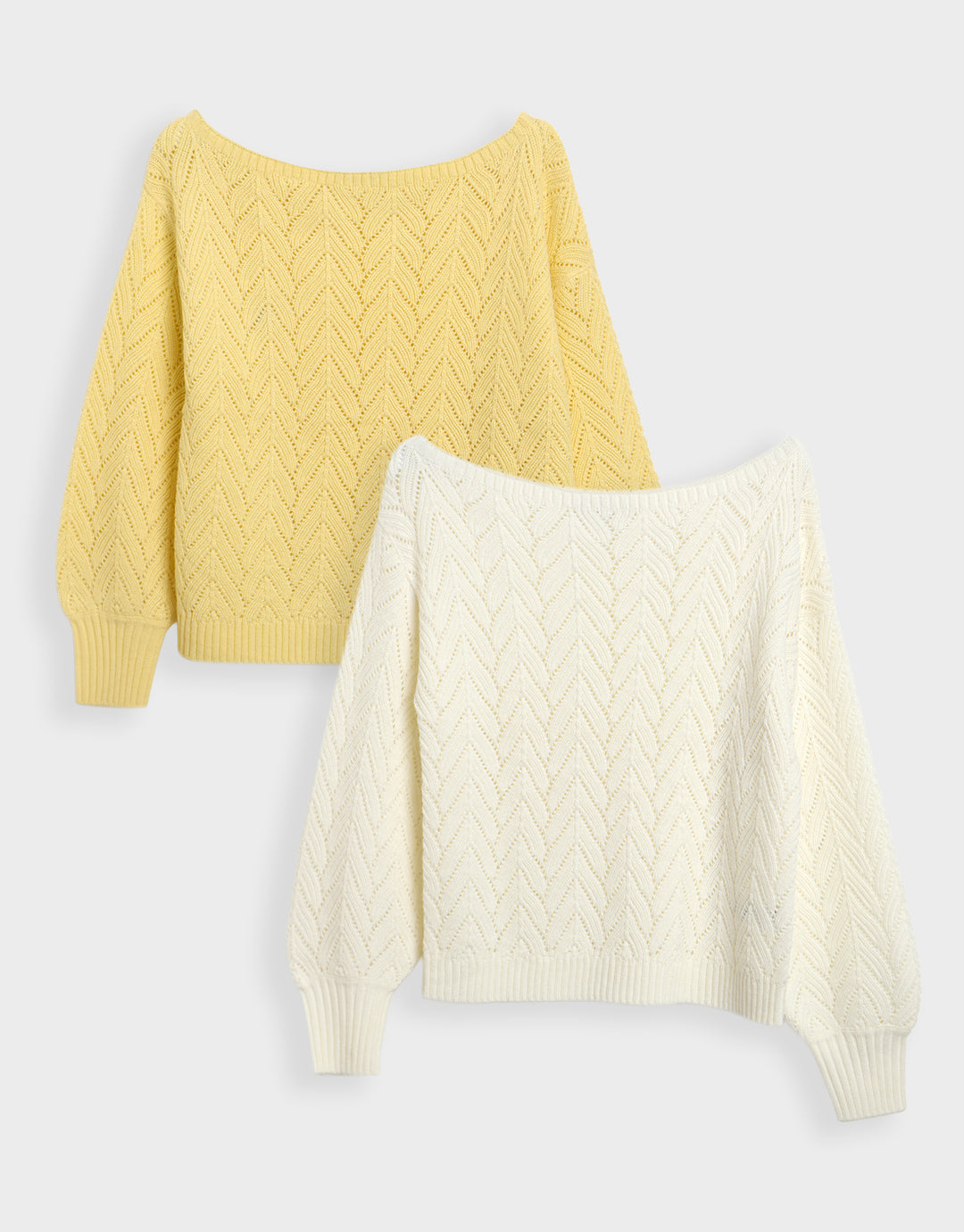Cream & Yellow Pointelle Knit Slash Neck Jumpers (2 Pack)