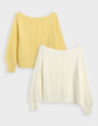 Cream & Yellow Pointelle Knit Slash Neck Jumpers (2 Pack)