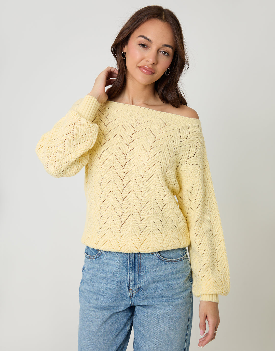 Cream & Yellow Pointelle Knit Slash Neck Jumpers (2 Pack)