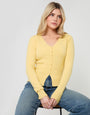 Yellow V Neck Compact Knitted Cardigan