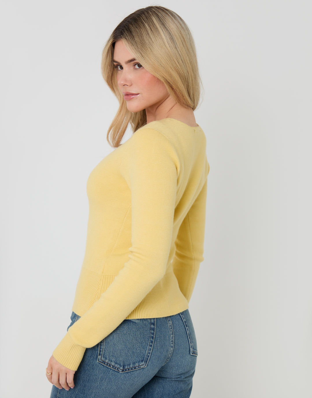 Yellow V Neck Compact Knitted Cardigan