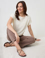 Threadbare Slash Neck Short Sleeve Jumper in Ecru - seated