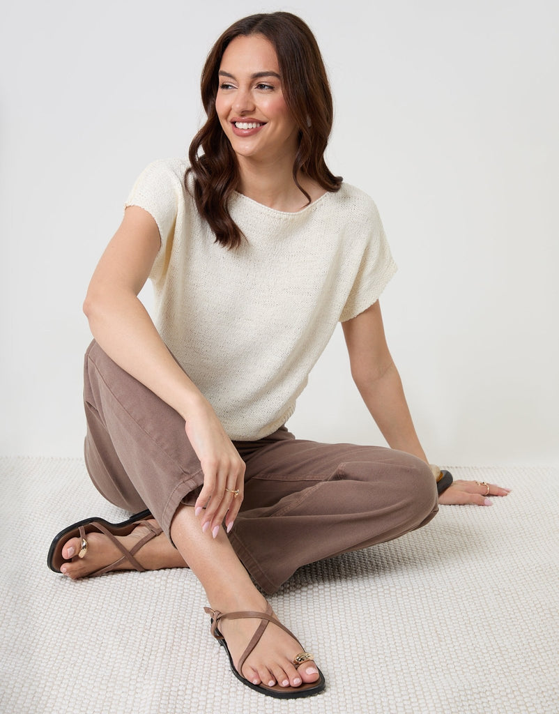 Slash Neck Short Sleeve Jumper Ecru