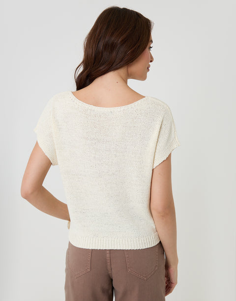 Threadbare Slash Neck Short Sleeve Jumper in Ecru - back view