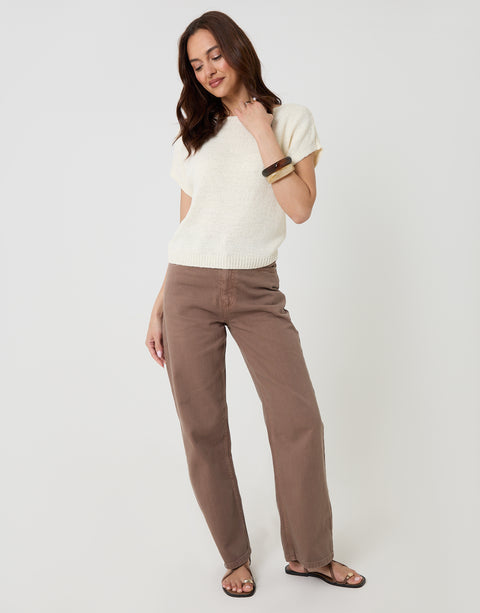 Threadbare Slash Neck Short Sleeve Jumper in Ecru - full body