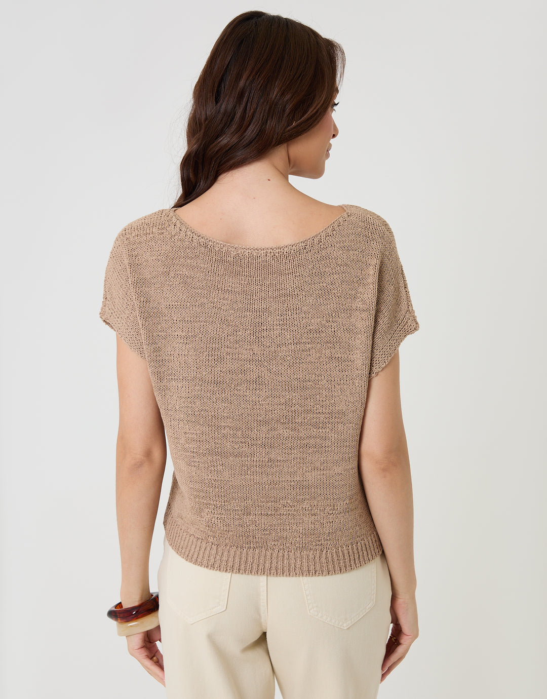 Threadbare Slash Neck Short Sleeve Jumper in Taupe - back view