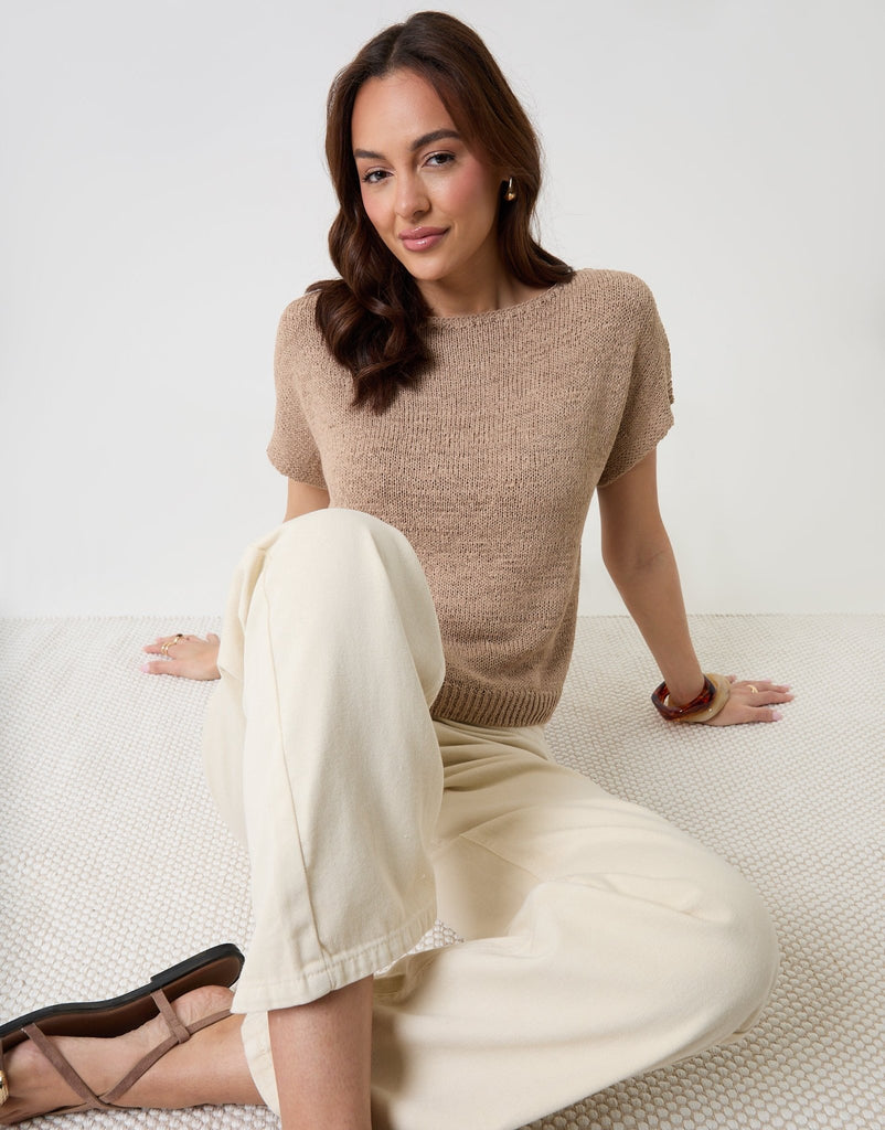Slash Neck Short Sleeve Jumper