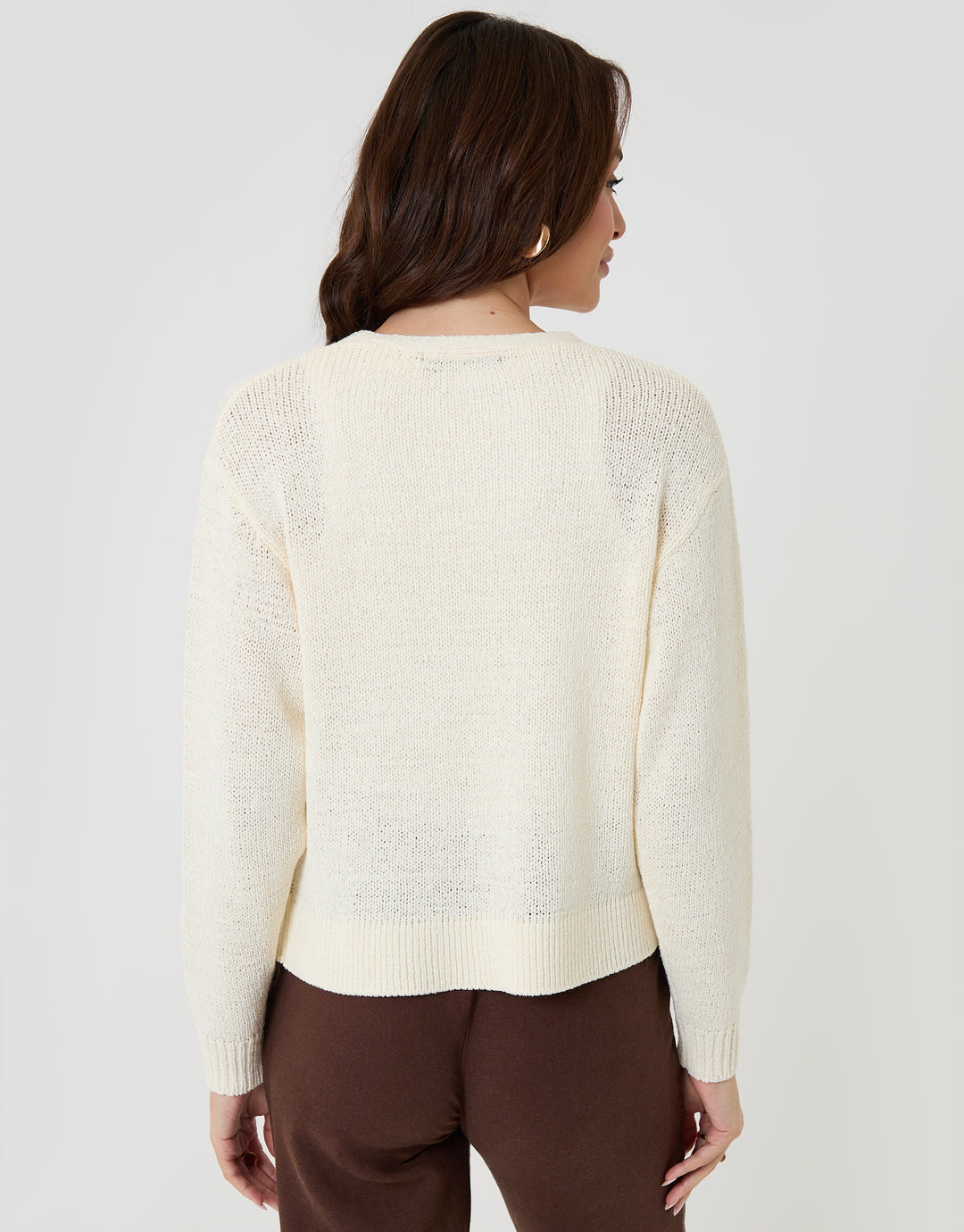 Threadbare Dropped Shoulder Open Cardigan in Cream - back view