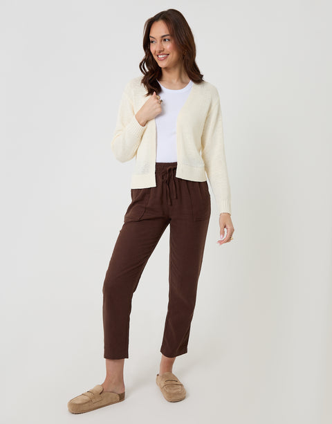 Threadbare Dropped Shoulder Open Cardigan in Cream - full body