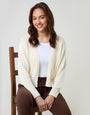 Threadbare Dropped Shoulder Open Cardigan in Cream - front view, seated
