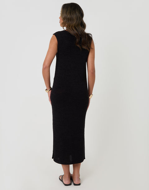 Threadbare Knitted Yarn Midi Dress in Black - back view