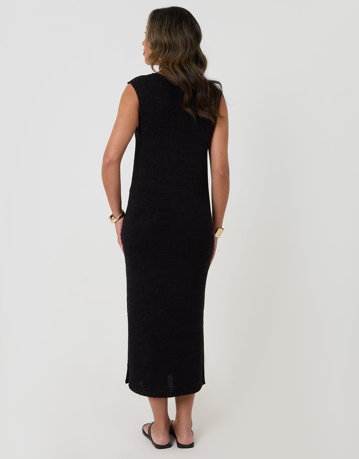 Threadbare Knitted Yarn Midi Dress in Black - back view
