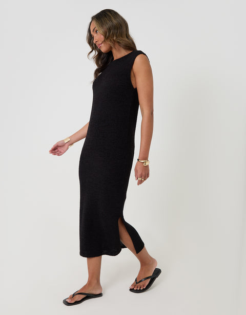 Threadbare Knitted Yarn Midi Dress in Black - side view