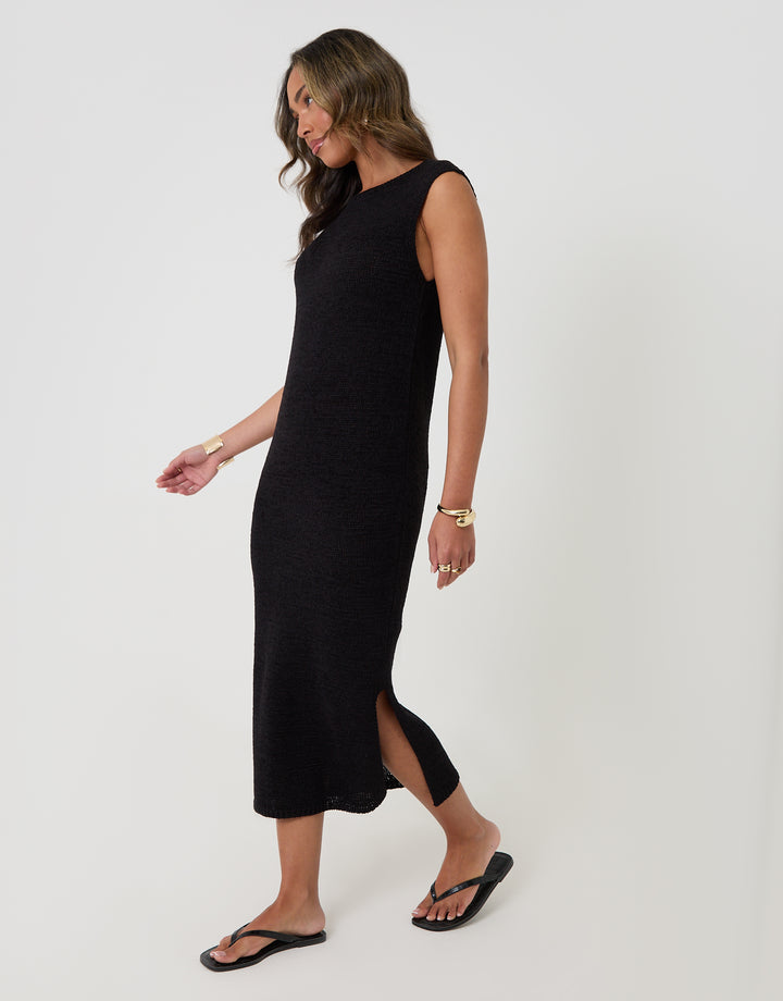Threadbare Knitted Yarn Midi Dress in Black - side view