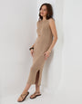 Threadbare Knitted Yarn Midi Dress in Taupe - full body, leaning
