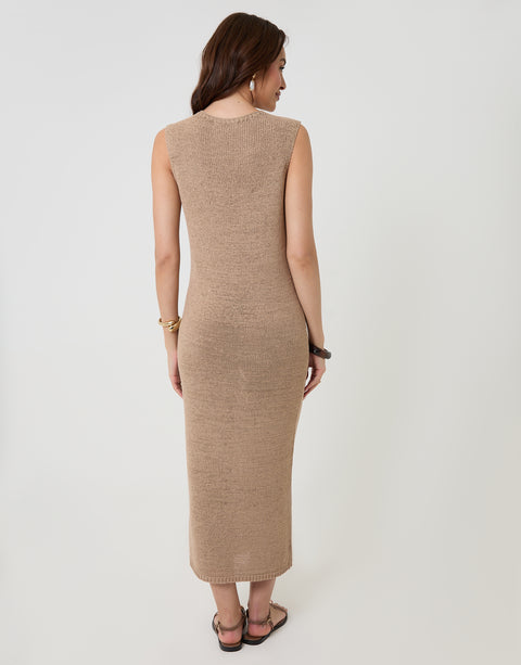 Threadbare Knitted Yarn Midi Dress in Taupe - back view