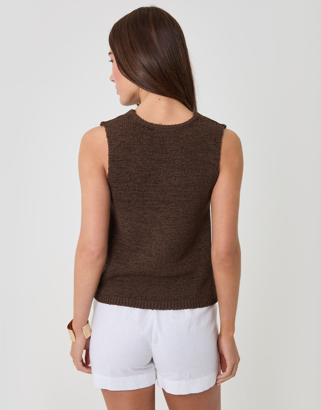 Threadbare Knitted Yarn V-Neck Waistcoat in Chocolate Brown - back view